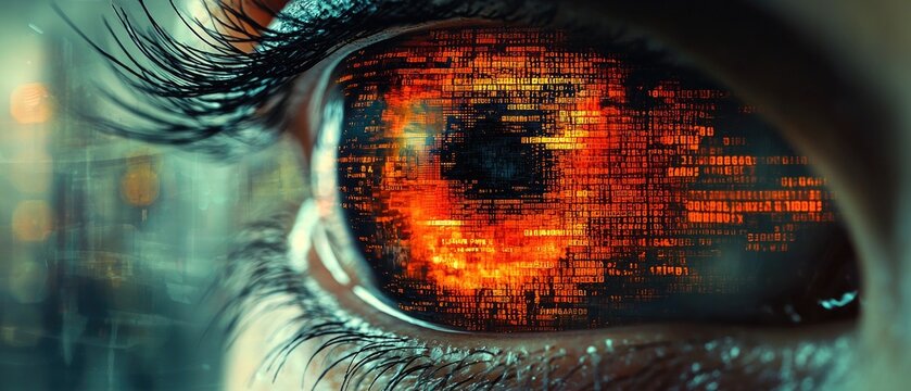 Eye with digital code; futuristic vision; close-up; stock photo