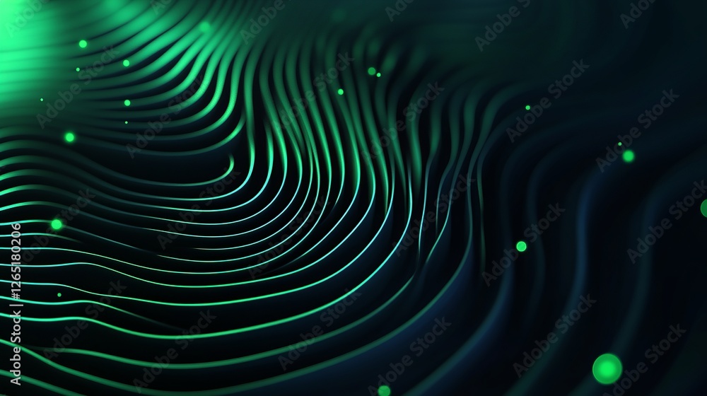 Poster 3d abstract background featuring green tech layers against a dark backdrop enhanced with glowing cir