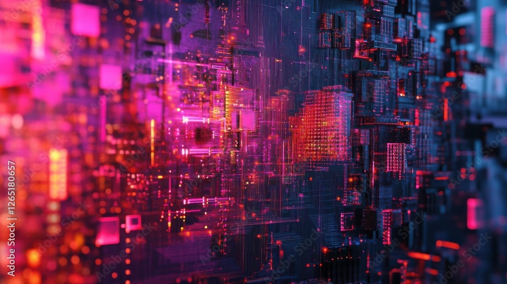 Poster Digital circuit microchip on abstract background. Computing and technology concept. 3D Rendering