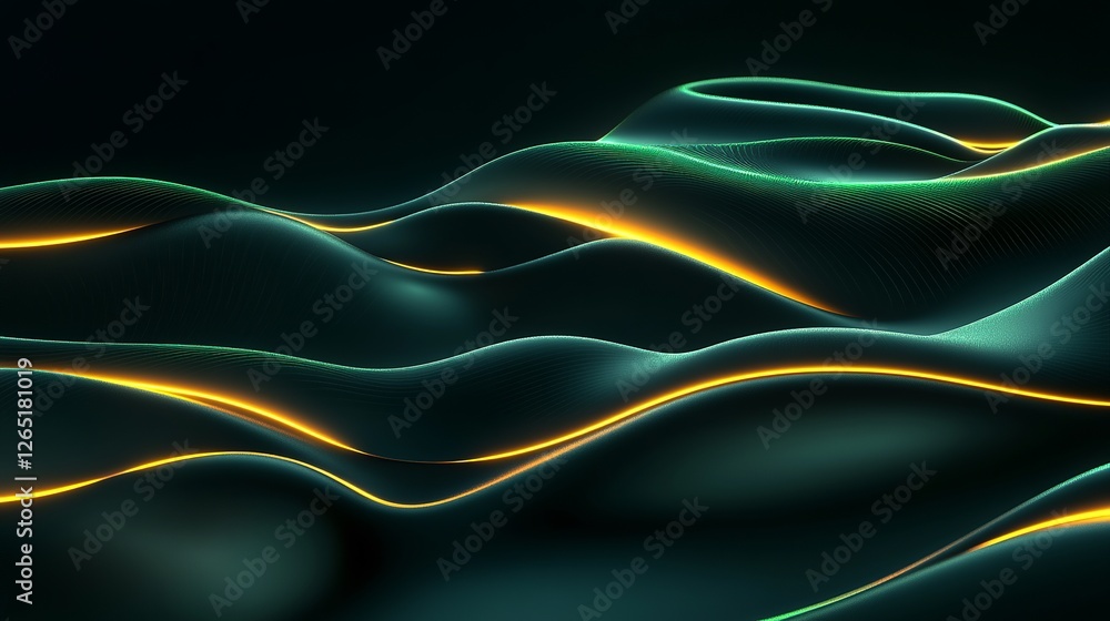 Poster 3d abstract background featuring green tech layers against a dark backdrop enhanced with glowing cir