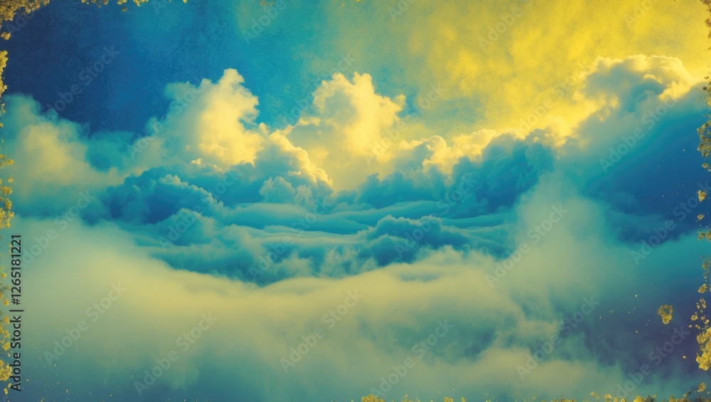Poster colorful cloudscape with blue and yellow tones atmospheric background with soft clouds and gradient 