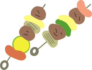 꼬치구이, 꼬치, 캠핑, 요리, 캠핑 음식, 고기, 야채, 캠프파이어, 야외, 벡터