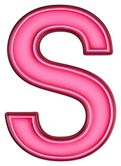 Illuminated Pink Neon Letter S Against a Transparent Background in a Modern Style