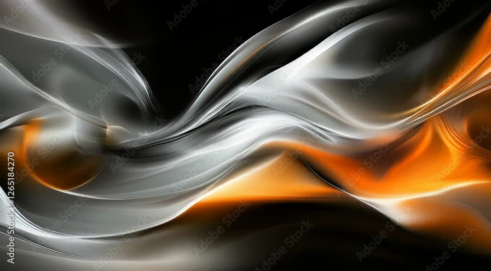 Aufkleber elegant abstract design featuring flowing waves of silver and orange, creating a dynamic visual effe
