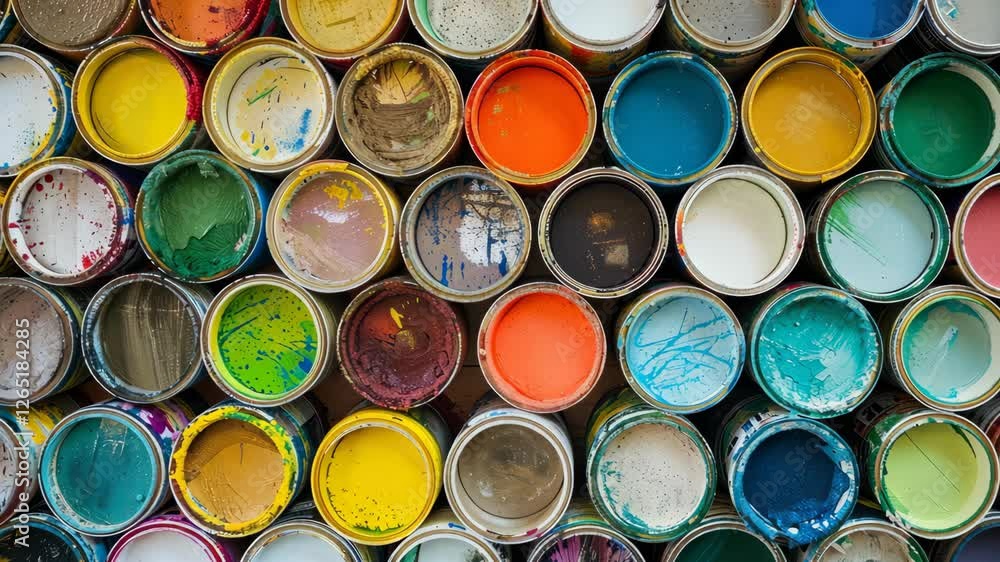 Aufkleber various paint cans displayed in a systematic arrangement highlight an array of colors suitable for a
