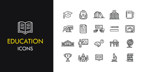 Education line icon set, outline web icon collection containing  Schools, learnings, books, and more, vector illustration in line style 