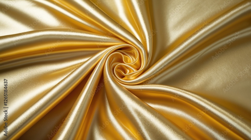 Poster gold satin fabric texture with elegant draping and swirling patterns suitable for backgrounds and de