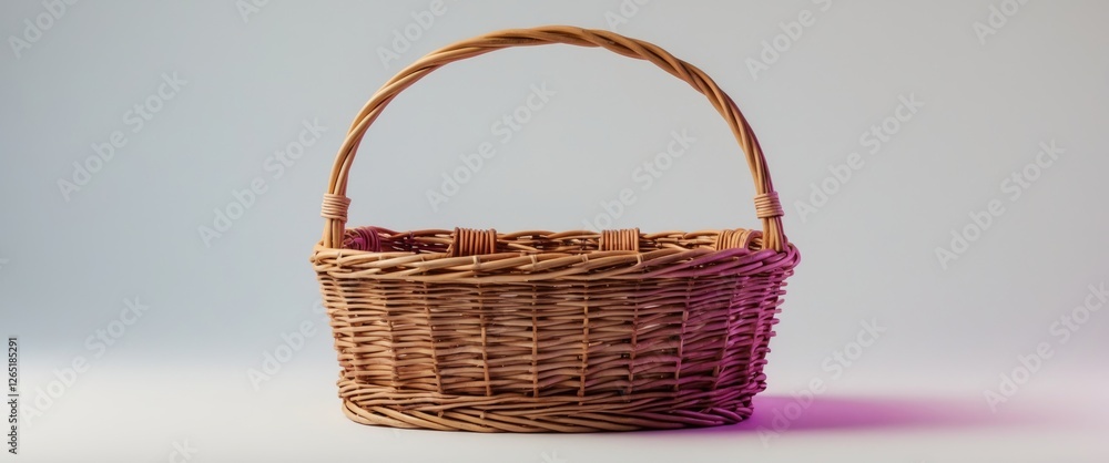 Aufkleber woven wicker basket with a handle displayed on a neutral background conveying a rustic and natural d