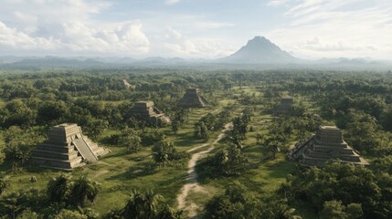 Mayan Ruins Aerial View, Jungle Landscape, Ancient City