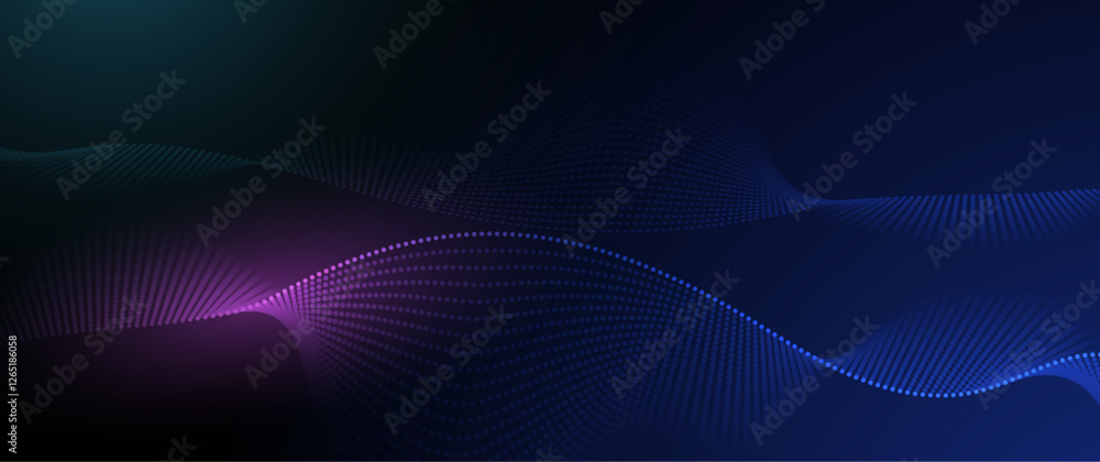 Poster Vector abstract dynamic, wave particle and dot. Illustration technology background with dynamic mesh, flow particles design for banner, wallpaper. High tech, digital datum network and science concept