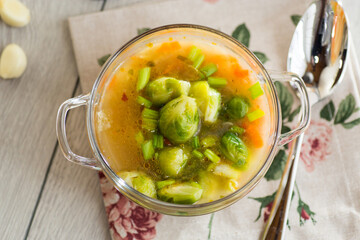 Hot Broth with Brussels Sprouts and Vegetables