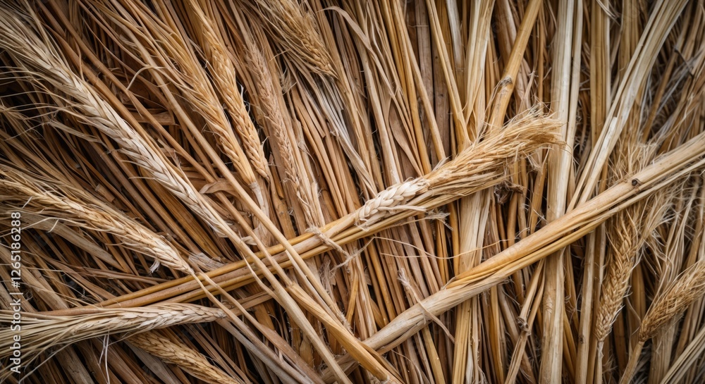 Poster dried golden wheat stalks gathered in a textured arrangement with natural patterns ideal for rustic 