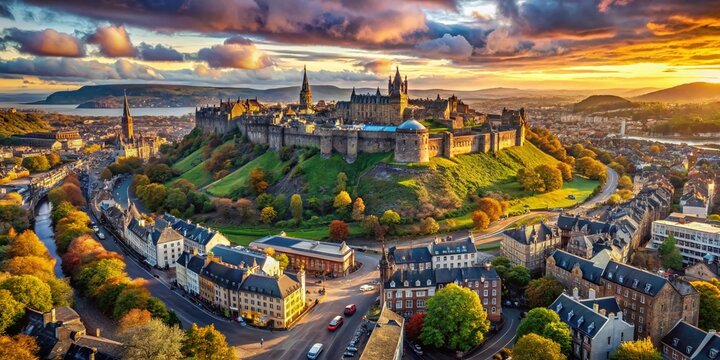 Surreal Edinburgh City Map: Dreamlike Aerial View of Scottish Capital