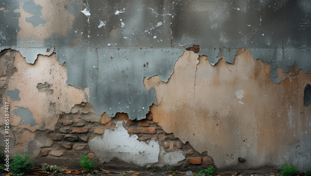 Aufkleber peeling paint and weathered bricks on an old wall with texture and color variations ideal for backgr
