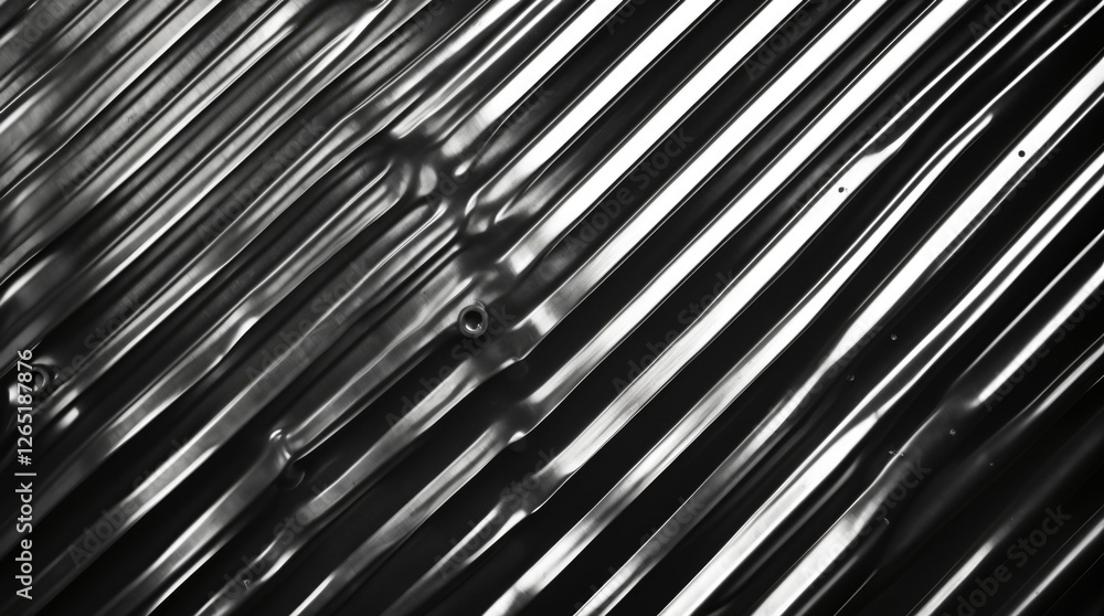 Poster textured metal surface with parallel grooves and reflections in black and white, suitable for backgr