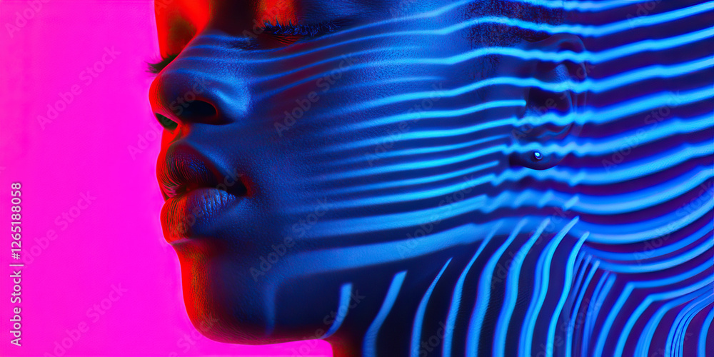 Poster profile portrait with projected light patterns