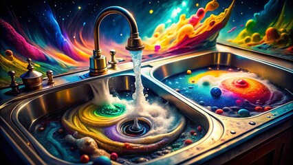 Surreal Foaming Dish Soap in Kitchen Sink - Abstract Photography