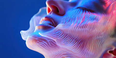 Woman's Face Partially Covered by Translucent Fabric under Blue and Red Lighting