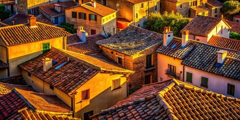 Rustic Mediterranean Village Roofs - Silhouette Photography AI Art