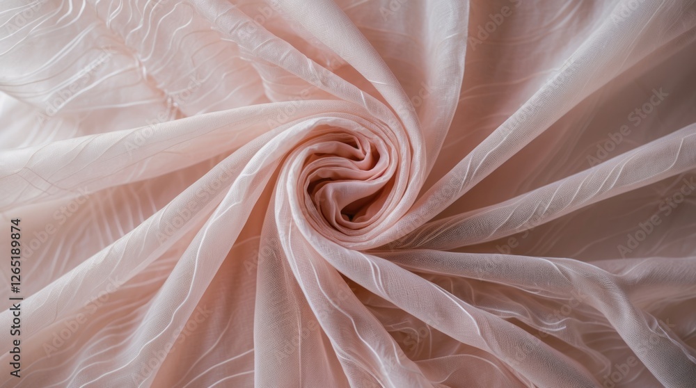 Poster light pink sheer fabric in swirling spiral pattern with textured details and soft appearance suitabl