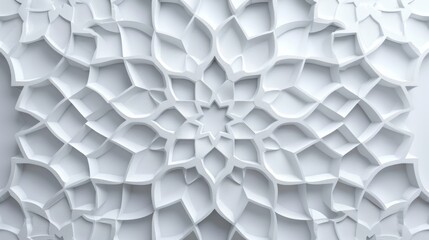 Abstract Islamic background in white, featuring seamless and intricate Arabian patterns, delicate design