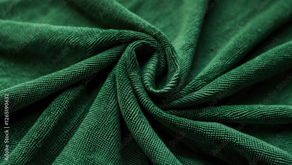 Poster green fabric texture with soft folds and intricate weave pattern suitable for backgrounds and textil