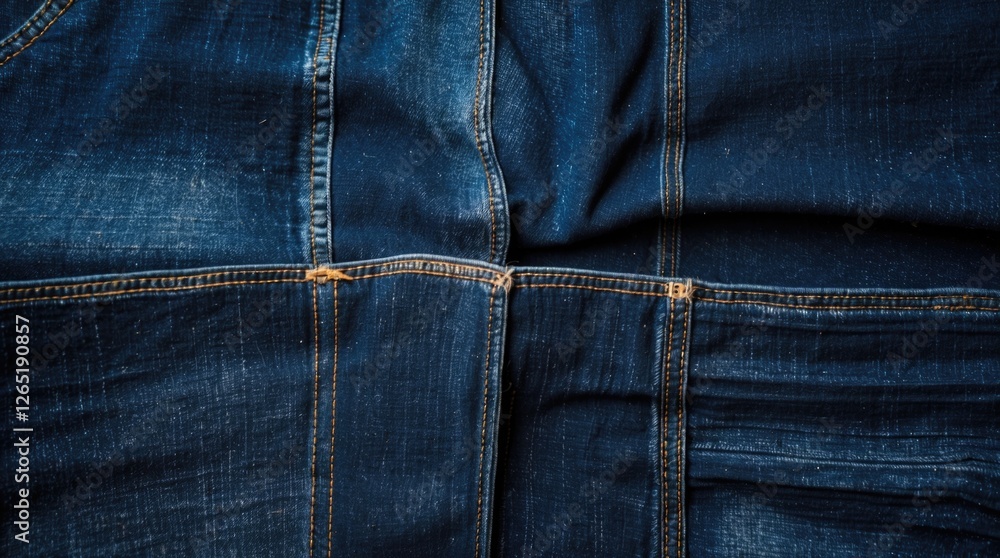 Poster close-up view of denim fabric with stitching details showcasing texture and color variations copy sp