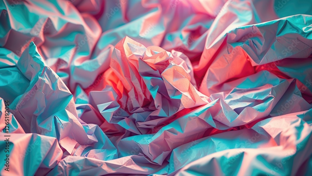 Poster colorful abstract crumpled paper texture background with light reflections and shadows copy space