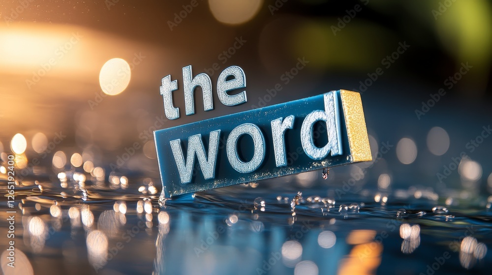 Poster glimmering water reflection with the word 