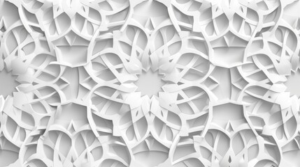 Abstract Islamic background in white, featuring seamless and intricate Arabian patterns, delicate design
