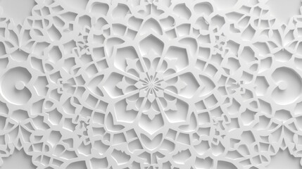 Abstract Islamic background in white, featuring seamless and intricate Arabian patterns, delicate design