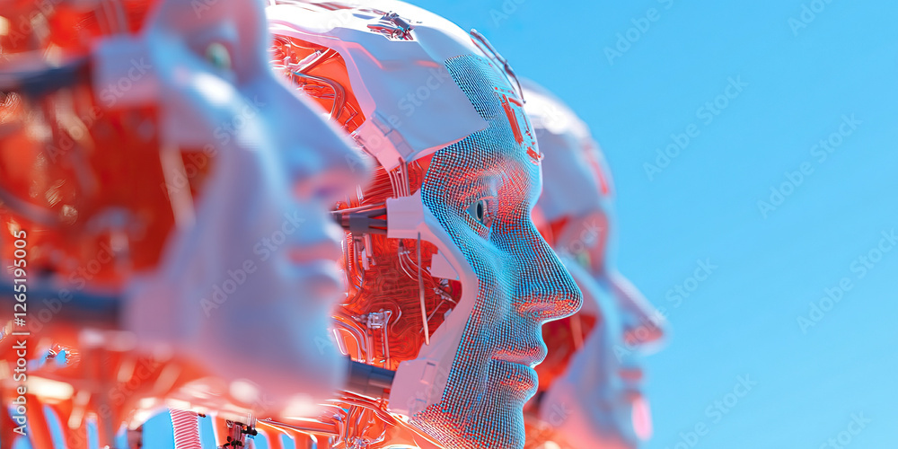 Aufkleber three partially translucent robotic heads with internal circuitry