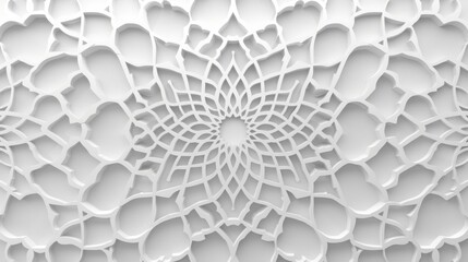 Abstract Islamic background in white, featuring seamless and intricate Arabian patterns, delicate design