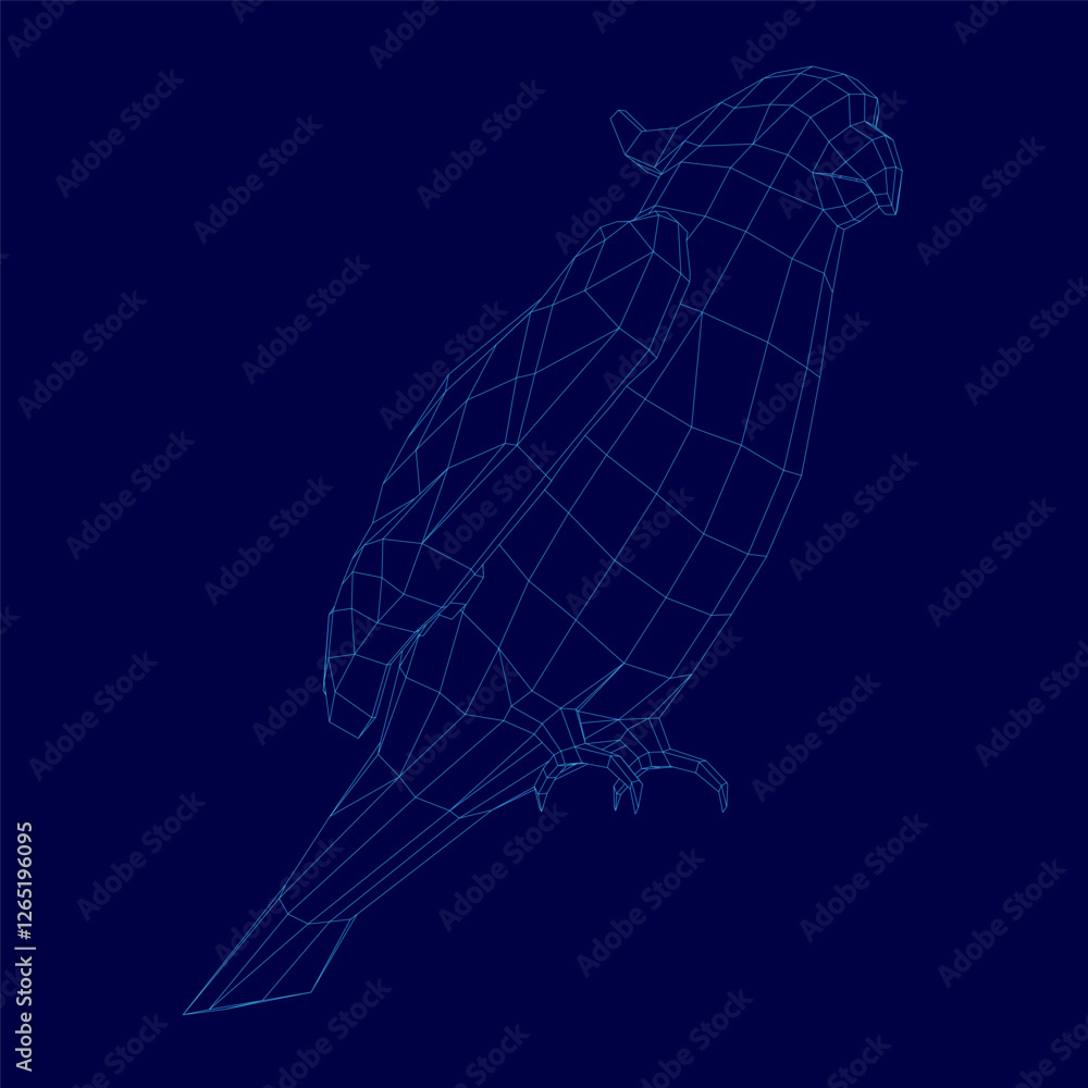 Poster a bird is shown in a blue background. the bird is a parrot and is sitting on a branch. the image has
