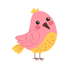 Pink spring bird on a white background. Vector illustration.