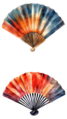 Watercolor fan art display studio setting colorful watercolor paintings creative environment artistic viewpoint translate background