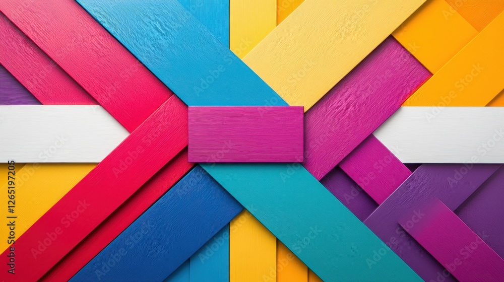 Poster a vibrant, textured abstract composition featuring intersecting diagonal stripes in a spectrum of co