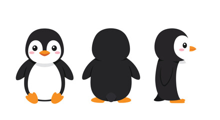 Obraz premium The penguin transitions from a front view to a side view, showcasing its adorable features.