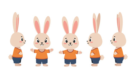 The rabbit character transitions from a neutral stance to an engaging pose with arms open.