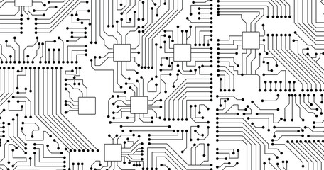 Vector circuit board pattern on a white screen for background technology.