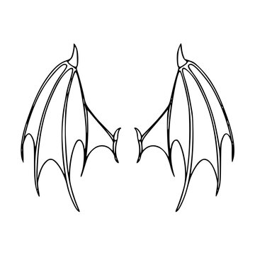 a black and white drawing of a devil wings
