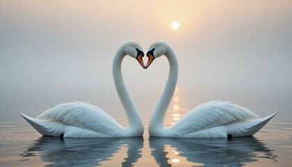 Fototapeta premium Romantic White Swans Forming a Heart on Water