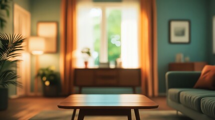 background and interior concept - blurred living room with furniture at home