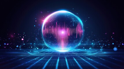 Fototapeta premium Abstract Glowing Sphere with Neon Grid: A Futuristic Technology Concept