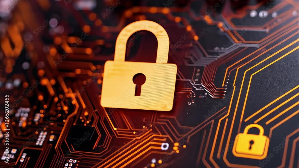 Aufkleber a digital lock symbol over an abstract circuit board design, representing cybersecurity and data pro