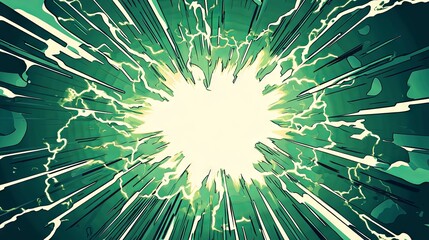 Blank Green Comic Background with Lightning Bolts for Dramatic Caption or Speech Bubble