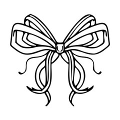 a black and white hand drawn of a decorative bow clipart