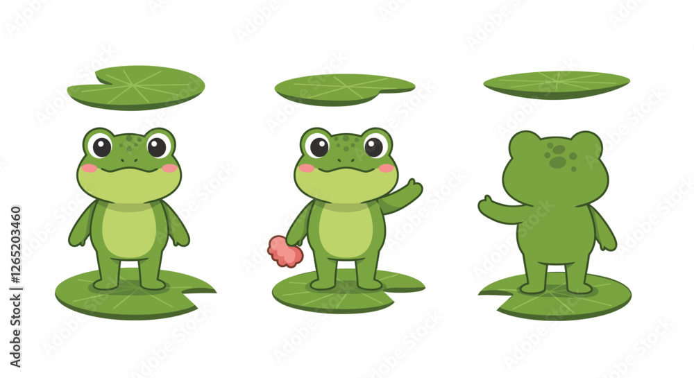 Poster The frog transitions from a static pose to an active pose holding a heart in the second frame.