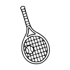 a black and white drawing of a tennis racket icon vector