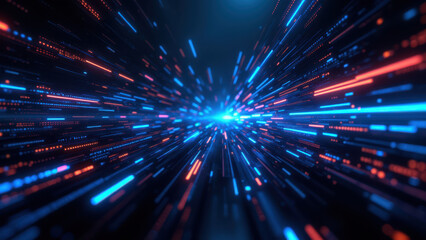 Futuristic tunnel with abstract digital graphics resembling a CI/CD pipeline or DevOps dashboard.